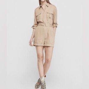 Express Tan Short/Long Sleeve Utility Zipper Romper